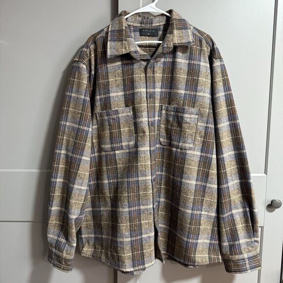 Richie Le Collection Other - Richie Le Collection Men Plaid Button Up Brushed Flannel Shacket Brown Size 2XL